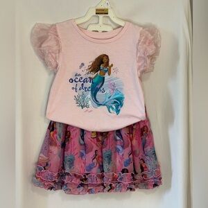 Disney’s Live Action Little Mermaid ruffled shirt & Skirt size 4T